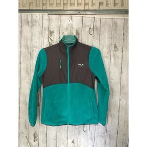 FILA SPORT Graphic Full Zip Mock Neck Long Sleeve Green Fleece Jacket Women's M